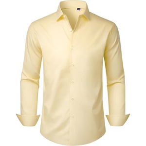 image:imageMens Dress Shirts Long Sleeve Stretch Wrinkle Free Work Button Down Shirt  Business Formal Office Wedding Stretch Cotton Solid Fabric To Easy Care  Breathable Comfortable Spread Collar Regular FitYellow