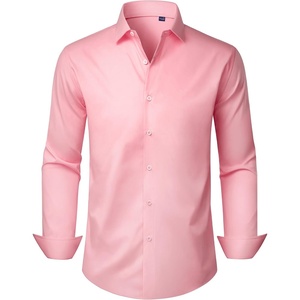 image:imageMens Dress Shirts Long Sleeve Stretch Wrinkle Free Work Button Down Shirt  Business Formal Office Wedding Stretch Cotton Solid Fabric To Easy Care  Breathable Comfortable Spread Collar Regular FitPink