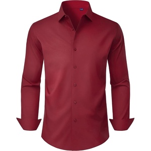 image:imageMens Dress Shirts Long Sleeve Stretch Wrinkle Free Work Button Down Shirt  Business Formal Office Wedding Stretch Cotton Solid Fabric To Easy Care  Breathable Comfortable Spread Collar Regular FitBurgundy