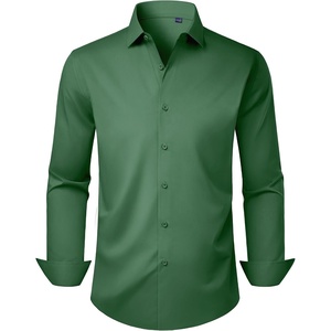 image:imageMens Dress Shirts Long Sleeve Stretch Wrinkle Free Work Button Down Shirt  Business Formal Office Wedding Stretch Cotton Solid Fabric To Easy Care  Breathable Comfortable Spread Collar Regular FitGreen