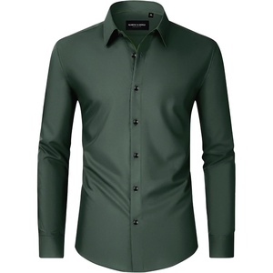 image:imageMens Dress Shirts Long Sleeve Wrinkle Free Business Button Down Shirt  Regular Fit Adjustable Cuffs Spread collar SkinFriendly Casual Easy Care Regular Fit for Wedding Vacation Work OfficeDark Green