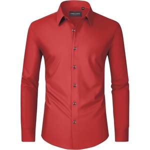 image:imageMens Dress Shirts Long Sleeve Wrinkle Free Business Button Down Shirt  Regular Fit Adjustable Cuffs Spread collar SkinFriendly Casual Easy Care Regular Fit for Wedding Vacation Work OfficeRed
