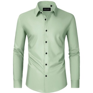 image:imageMens Dress Shirts Long Sleeve Wrinkle Free Business Button Down Shirt  Regular Fit Adjustable Cuffs Spread collar SkinFriendly Casual Easy Care Regular Fit for Wedding Vacation Work OfficeLight Green