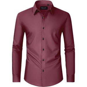 image:imageMens Dress Shirts Long Sleeve Wrinkle Free Business Button Down Shirt  Regular Fit Adjustable Cuffs Spread collar SkinFriendly Casual Easy Care Regular Fit for Wedding Vacation Work OfficeDark Red