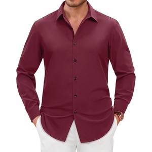 image:imageMens Dress Shirts Long Sleeve Wrinkle Free Business Button Up Shirts  Non Iron Stretch Spread Collar Regular Fit for Business Casual Wedding Office Workwear Dinners Funeral Formal OccasionBurgundy