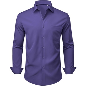 image:imageMens Dress Shirts Stretch Long Sleeve Wrinkle Free Work Button Down Shirt  Business Formal Office Wedding Stretch Cotton Solid Fabric To Easy Care  Breathable Comfortable Spread Collar Regular FitPurple