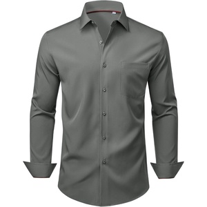 image:imageMens Dress Shirts Stretch Long Sleeve Wrinkle Free Work Button Down Shirt  Business Formal Office Wedding Stretch Cotton Solid Fabric To Easy Care  Breathable Comfortable Spread Collar Regular FitGrey
