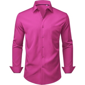image:imageMens Dress Shirts Stretch Long Sleeve Wrinkle Free Work Button Down Shirt  Business Formal Office Wedding Stretch Cotton Solid Fabric To Easy Care  Breathable Comfortable Spread Collar Regular FitRose Pink
