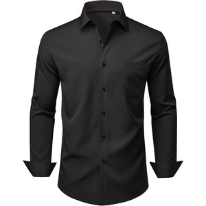 image:imageMens Dress Shirts Stretch Long Sleeve Wrinkle Free Work Button Down Shirt  Business Formal Office Wedding Stretch Cotton Solid Fabric To Easy Care  Breathable Comfortable Spread Collar Regular FitBlack