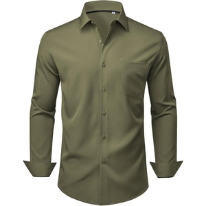 image:imageMens Dress Shirts Stretch Long Sleeve Wrinkle Free Work Button Down Shirt  Business Formal Office Wedding Stretch Cotton Solid Fabric To Easy Care  Breathable Comfortable Spread Collar Regular FitOlive Green