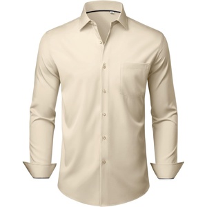 image:imageMens Dress Shirts Stretch Long Sleeve Wrinkle Free Work Button Down Shirt  Business Formal Office Wedding Stretch Cotton Solid Fabric To Easy Care  Breathable Comfortable Spread Collar Regular FitKhaki
