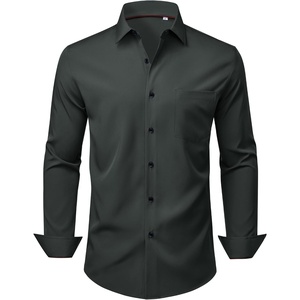 image:imageMens Dress Shirts Stretch Long Sleeve Wrinkle Free Work Button Down Shirt  Business Formal Office Wedding Stretch Cotton Solid Fabric To Easy Care  Breathable Comfortable Spread Collar Regular FitCharcoal