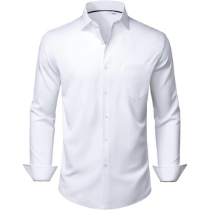 image:imageMens Dress Shirts Stretch Long Sleeve Wrinkle Free Work Button Down Shirt  Business Formal Office Wedding Stretch Cotton Solid Fabric To Easy Care  Breathable Comfortable Spread Collar Regular FitWhite