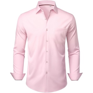 image:imageMens Dress Shirts Stretch Long Sleeve Wrinkle Free Work Button Down Shirt  Business Formal Office Wedding Stretch Cotton Solid Fabric To Easy Care  Breathable Comfortable Spread Collar Regular FitPink