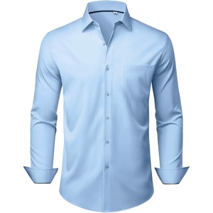 image:imageMens Dress Shirts Stretch Long Sleeve Wrinkle Free Work Button Down Shirt  Business Formal Office Wedding Stretch Cotton Solid Fabric To Easy Care  Breathable Comfortable Spread Collar Regular FitLight Blue