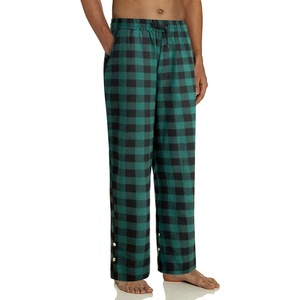 image:imageMens Flannel Pajama Pants Plaid Heavyweight Cotton PJs Bottoms Sleepwear  Soft Cozy with Pockets Elastic Waistband Drawstring Adjustable Length Casual Checkered Lounge Pant for Home Holiday DailyGreen Black