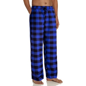 image:imageMens Flannel Pajama Pants Plaid Heavyweight Cotton PJs Bottoms Sleepwear  Soft Cozy with Pockets Elastic Waistband Drawstring Adjustable Length Casual Checkered Lounge Pant for Home Holiday DailyBlue Black