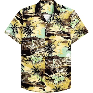 image:imageMens Hawaiian Shirt Summer Beach Casual Short Sleeve Button Down Shirts  Aloha Tropical Print Cuban Collar Relaxed Fit for Vacation Beach Party Luau Cruise Holiday Summer Outdoor WeddingYellow Beach
