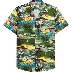 image:imageMens Hawaiian Shirt Summer Beach Casual Short Sleeve Button Down Shirts  Aloha Tropical Print Cuban Collar Relaxed Fit for Vacation Beach Party Luau Cruise Holiday Summer Outdoor WeddingBrown Green Beach