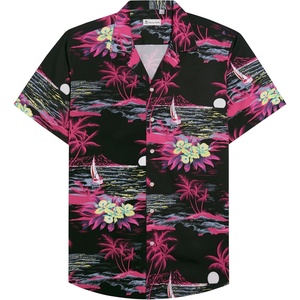 image:imageMens Hawaiian Shirt Summer Beach Casual Short Sleeve Button Down Shirts  Aloha Tropical Print Cuban Collar Relaxed Fit for Vacation Beach Party Luau Cruise Holiday Summer Outdoor WeddingRosy Black Beach