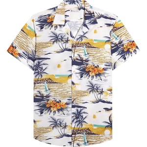 image:imageMens Hawaiian Shirt Summer Beach Casual Short Sleeve Button Down Shirts  Aloha Tropical Print Cuban Collar Relaxed Fit for Vacation Beach Party Luau Cruise Holiday Summer Outdoor WeddingWhite Yellow Beach