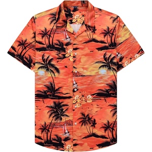 image:imageMens Hawaiian Shirt Summer Beach Casual Short Sleeve Button Down Shirts  Aloha Tropical Print Cuban Collar Relaxed Fit for Vacation Beach Party Luau Cruise Holiday Summer Outdoor WeddingDusk