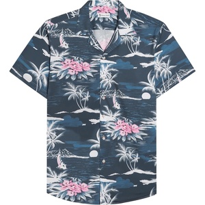 image:imageMens Hawaiian Shirt Summer Beach Casual Short Sleeve Button Down Shirts  Aloha Tropical Print Cuban Collar Relaxed Fit for Vacation Beach Party Luau Cruise Holiday Summer Outdoor WeddingDark Blue Beach