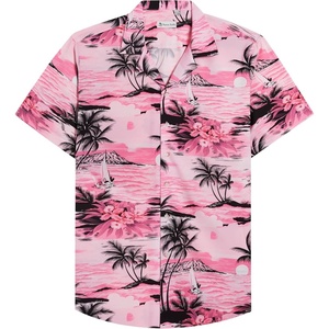 image:imageMens Hawaiian Shirt Summer Beach Casual Short Sleeve Button Down Shirts  Aloha Tropical Print Cuban Collar Relaxed Fit for Vacation Beach Party Luau Cruise Holiday Summer Outdoor WeddingPink Beach