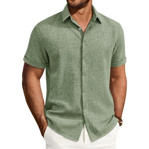image:imageMens Linen Shirt Short Sleeve Button Down Shirt Summer Casual Beach Tops  Lightweight Breathable Shrinkresistant Linen Texture Relaxed Fit Button Up for Vacation Wedding Work Office Date DailyOlive Green