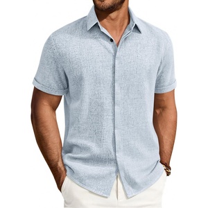image:imageMens Linen Shirt Short Sleeve Button Down Shirt Summer Casual Beach Tops  Lightweight Breathable Shrinkresistant Linen Texture Relaxed Fit Button Up for Vacation Wedding Work Office Date DailySky Blue