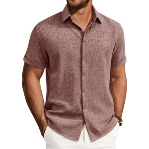 image:imageMens Linen Shirt Short Sleeve Button Down Shirt Summer Casual Beach Tops  Lightweight Breathable Shrinkresistant Linen Texture Relaxed Fit Button Up for Vacation Wedding Work Office Date DailyBurgundy