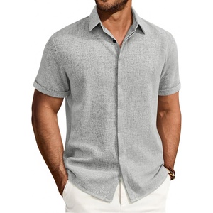 image:imageMens Linen Shirt Short Sleeve Button Down Shirt Summer Casual Beach Tops  Lightweight Breathable Shrinkresistant Linen Texture Relaxed Fit Button Up for Vacation Wedding Work Office Date DailyPale Grey