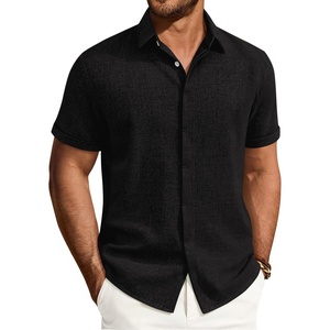 image:imageMens Linen Shirt Short Sleeve Button Down Shirt Summer Casual Beach Tops  Lightweight Breathable Shrinkresistant Linen Texture Relaxed Fit Button Up for Vacation Wedding Work Office Date DailyBlack