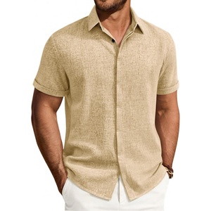 image:imageMens Linen Shirt Short Sleeve Button Down Shirt Summer Casual Beach Tops  Lightweight Breathable Shrinkresistant Linen Texture Relaxed Fit Button Up for Vacation Wedding Work Office Date DailyKhaki