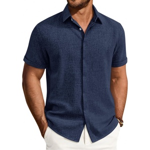 image:imageMens Linen Shirt Short Sleeve Button Down Shirt Summer Casual Beach Tops  Lightweight Breathable Shrinkresistant Linen Texture Relaxed Fit Button Up for Vacation Wedding Work Office Date DailyNavy Blue