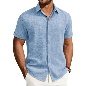 image:imageMens Linen Shirt Short Sleeve Button Down Shirt Summer Casual Beach Tops  Lightweight Breathable Shrinkresistant Linen Texture Relaxed Fit Button Up for Vacation Wedding Work Office Date DailyLight Blue