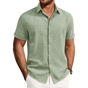 image:imageMens Linen Shirt Short Sleeve Button Down Shirt Summer Casual Beach Tops  Lightweight Breathable Shrinkresistant Linen Texture Relaxed Fit Button Up for Vacation Wedding Work Office Date DailyGreen