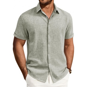 image:imageMens Linen Shirt Short Sleeve Button Down Shirt Summer Casual Beach Tops  Lightweight Breathable Shrinkresistant Linen Texture Relaxed Fit Button Up for Vacation Wedding Work Office Date DailyLight Grey