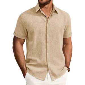 image:imageMens Linen Shirt Short Sleeve Button Down Shirt Summer Casual Beach Tops  Lightweight Breathable Shrinkresistant Linen Texture Relaxed Fit Button Up for Vacation Wedding Work Office Date DailyTan