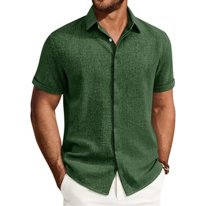 image:imageMens Linen Shirt Short Sleeve Button Down Shirt Summer Casual Beach Tops  Lightweight Breathable Shrinkresistant Linen Texture Relaxed Fit Button Up for Vacation Wedding Work Office Date DailyDark Green