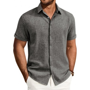 image:imageMens Linen Shirt Short Sleeve Button Down Shirt Summer Casual Beach Tops  Lightweight Breathable Shrinkresistant Linen Texture Relaxed Fit Button Up for Vacation Wedding Work Office Date DailyGrey