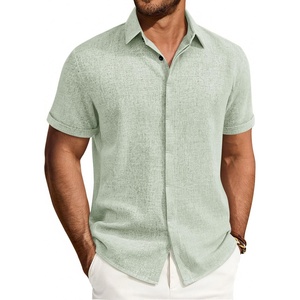 image:imageMens Linen Shirt Short Sleeve Button Down Shirt Summer Casual Beach Tops  Lightweight Breathable Shrinkresistant Linen Texture Relaxed Fit Button Up for Vacation Wedding Work Office Date DailyLight Green