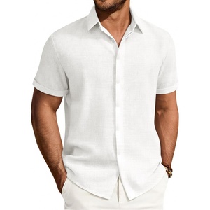 image:imageMens Linen Shirt Short Sleeve Button Down Shirt Summer Casual Beach Tops  Lightweight Breathable Shrinkresistant Linen Texture Relaxed Fit Button Up for Vacation Wedding Work Office Date DailyWhite