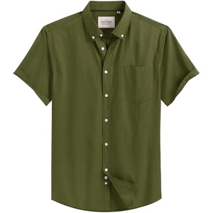 image:imageMens Oxford Dress Shirt Short Sleeve Button Down Collar Summer Casual Shirt  Wrinkle Free Breathable amp Crisp Regular Fit Solid Color for Business Casual Office Work Daily Vacation Weekend Party DateArmy Green