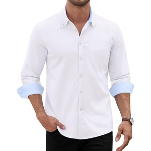 image:imageMens Oxford Stretch Shirt Casual Long Sleeve Button Down Dress Shirt  Contrast Collar Cuffs Formal Casual Easy Care Stretch Comfort Regular Fit for Wedding Vacation Work Office WeekendWhite