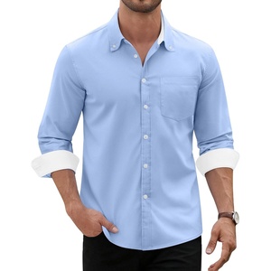 image:imageMens Oxford Stretch Shirt Casual Long Sleeve Button Down Dress Shirt  Contrast Collar Cuffs Formal Casual Easy Care Stretch Comfort Regular Fit for Wedding Vacation Work Office WeekendLight Blue