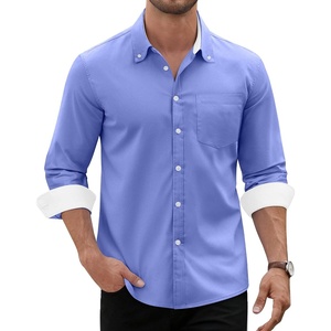 image:imageMens Oxford Stretch Shirt Casual Long Sleeve Button Down Dress Shirt  Contrast Collar Cuffs Formal Casual Easy Care Stretch Comfort Regular Fit for Wedding Vacation Work Office WeekendBlue