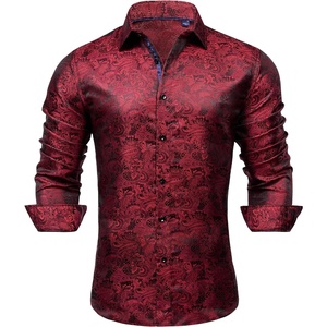image:imageMens Paisley Dress Shirt Long Sleeve Button Down Floral Shirt Party Wedding  Paisley Pattern Luxury Silk Satin Shiny Wedding Casual Party Club Masquerade Vacation Date Western Cowboy Regular FitBlack Red