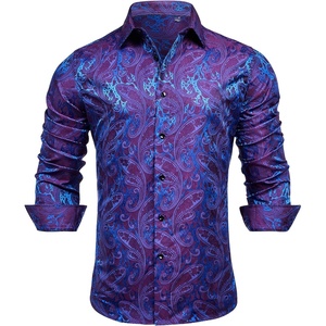 image:imageMens Paisley Dress Shirt Long Sleeve Button Down Floral Shirt Party Wedding  Paisley Pattern Luxury Silk Satin Shiny Wedding Casual Party Club Masquerade Vacation Date Western Cowboy Regular FitPurple Teal