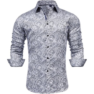 image:imageMens Paisley Dress Shirt Long Sleeve Button Down Floral Shirt Party Wedding  Paisley Pattern Luxury Silk Satin Shiny Wedding Casual Party Club Masquerade Vacation Date Western Cowboy Regular FitSilver